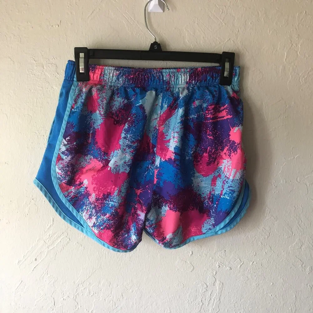Nike Women’s Dri Fit Shorts in Pink, Blue and Purple Abstract Pattern Size S